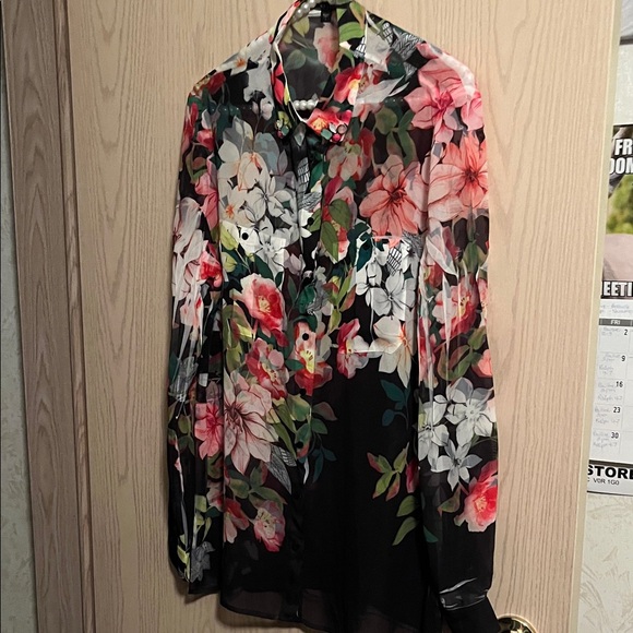 Guess Tops - Guess Floral Blouse - Black and Pink